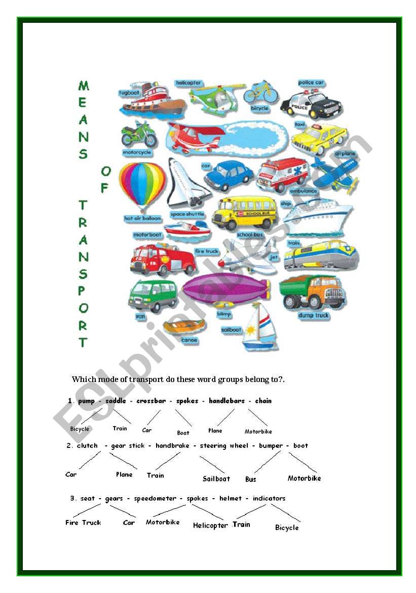 Means of transport worksheet