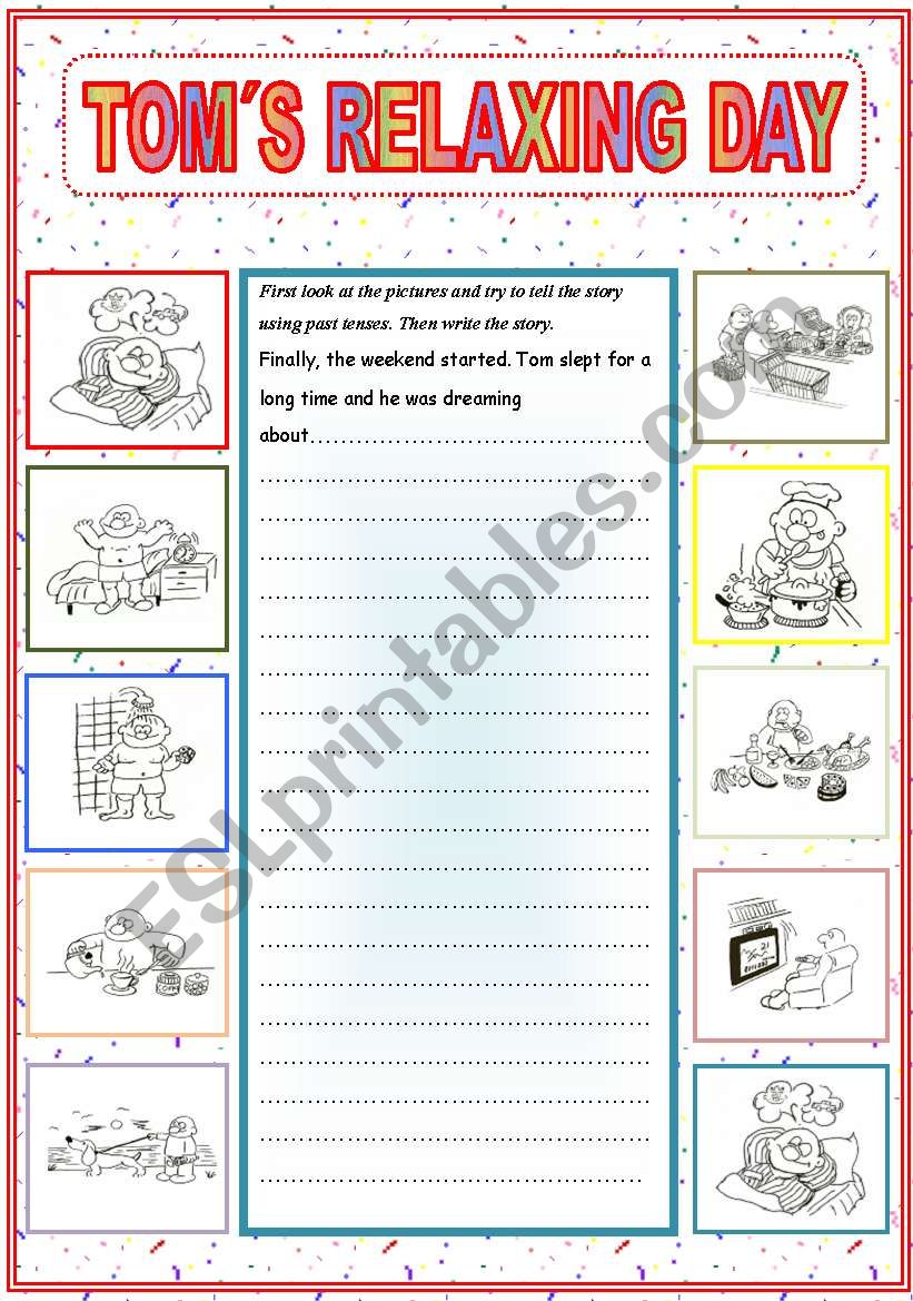 Toms relaxing day worksheet