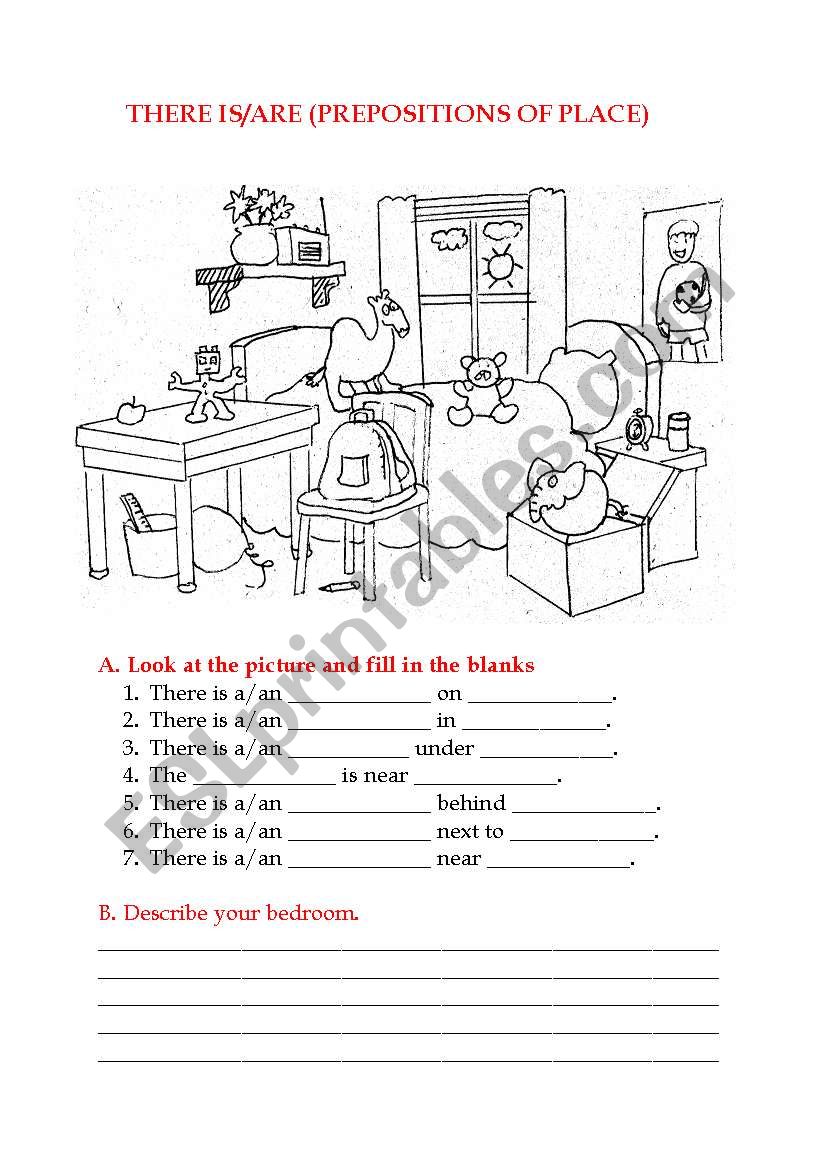 there is /are (prepositions of place) bedroom furntures