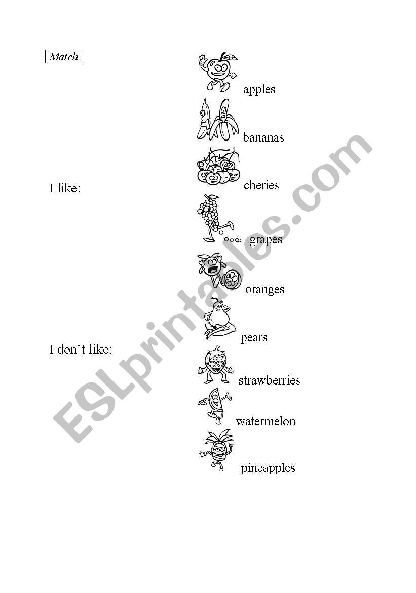 fruit; likes&dislikes; match worksheet