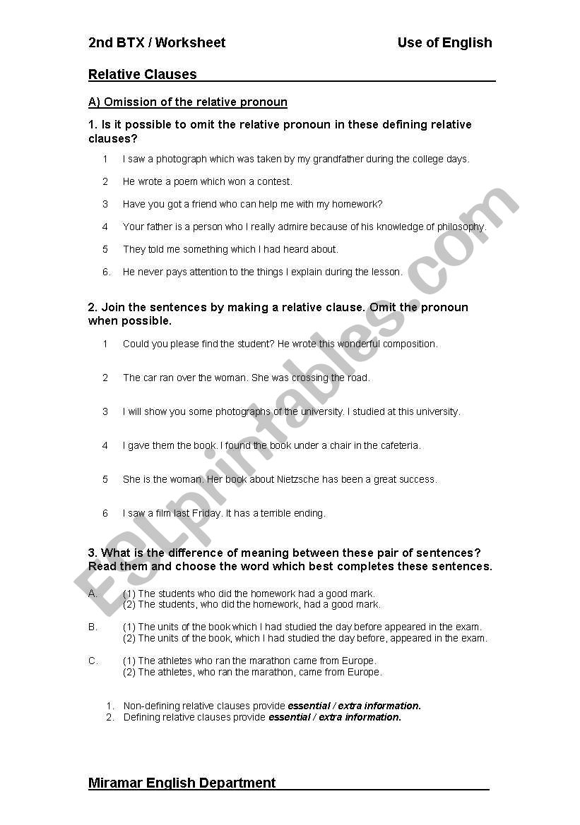 Relative Clauses worksheet worksheet
