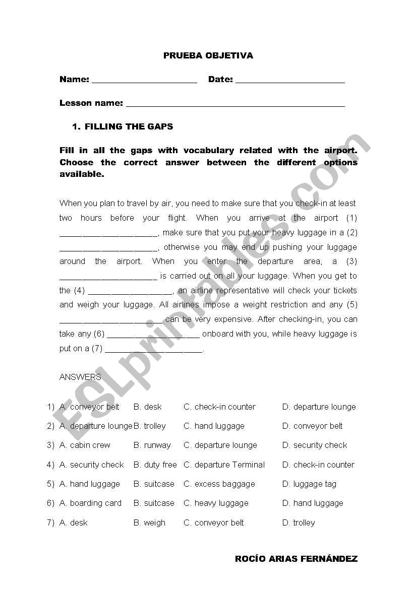 At the airport worksheet