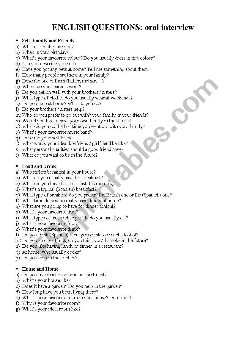 Interview a student worksheet