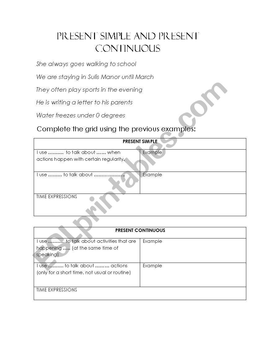 PRESENT SIMPLE AND CONTINUOUS worksheet