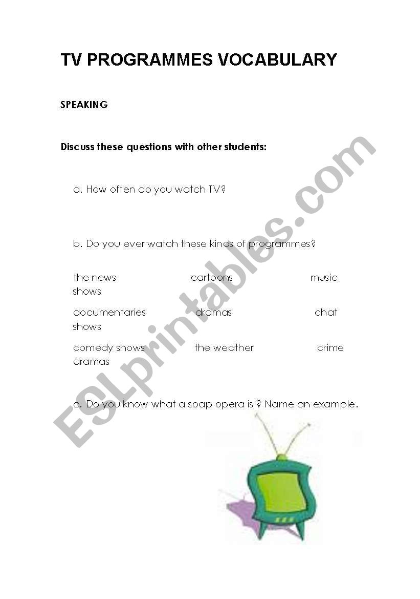 TV Vocabulary worksheet