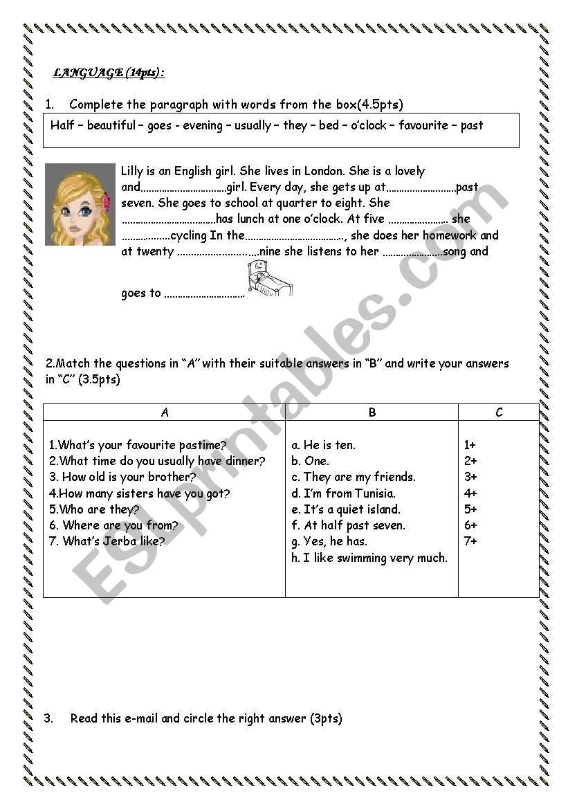 test worksheet