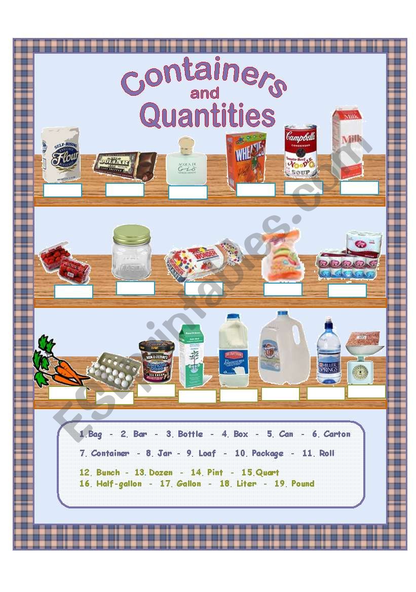 Containers and Quantities worksheet