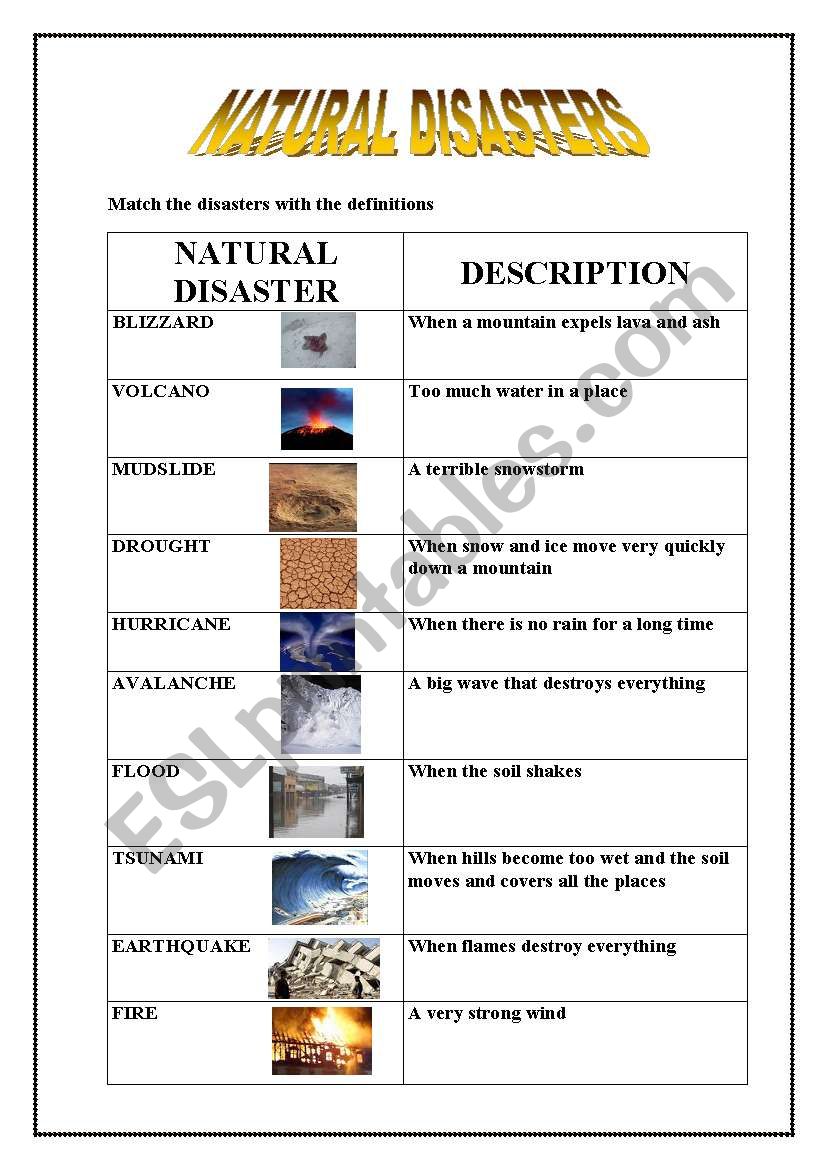 NATURAL DISASTERS worksheet