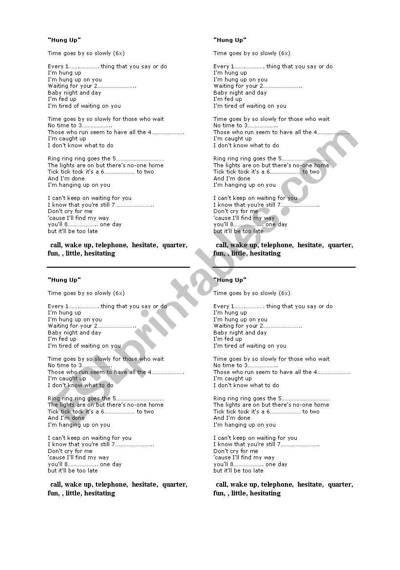 Song - Hang Up, by Madonna worksheet