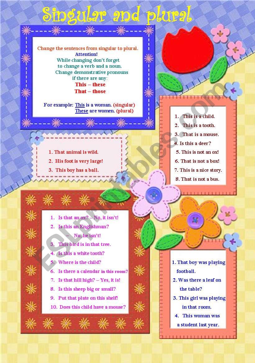 Singular and plural. Demonstrative pronouns, nouns, verbs.