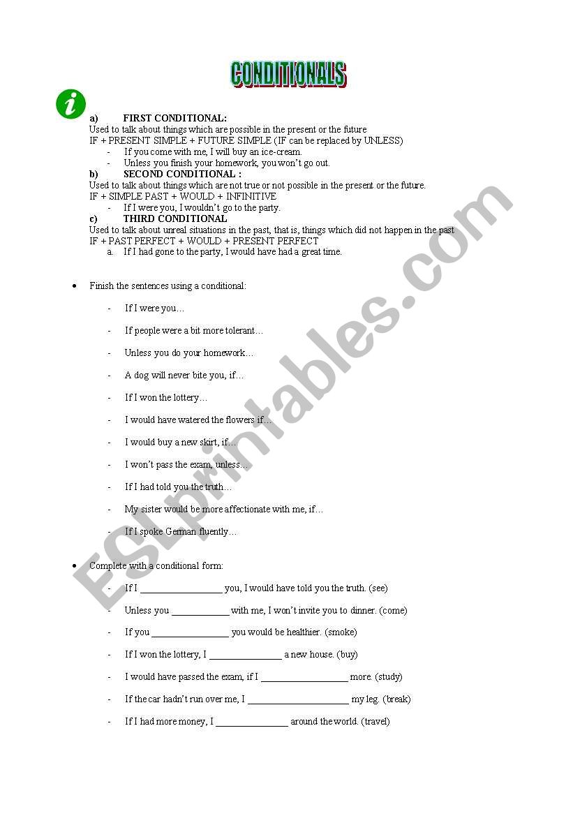 CONDITIONALS worksheet