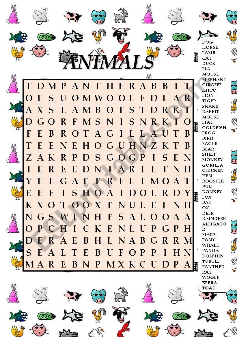 ANIMALS WORDSEARCH worksheet