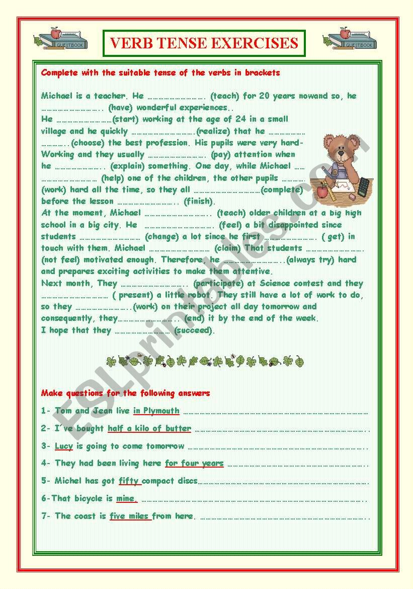 verb tense revision worksheet