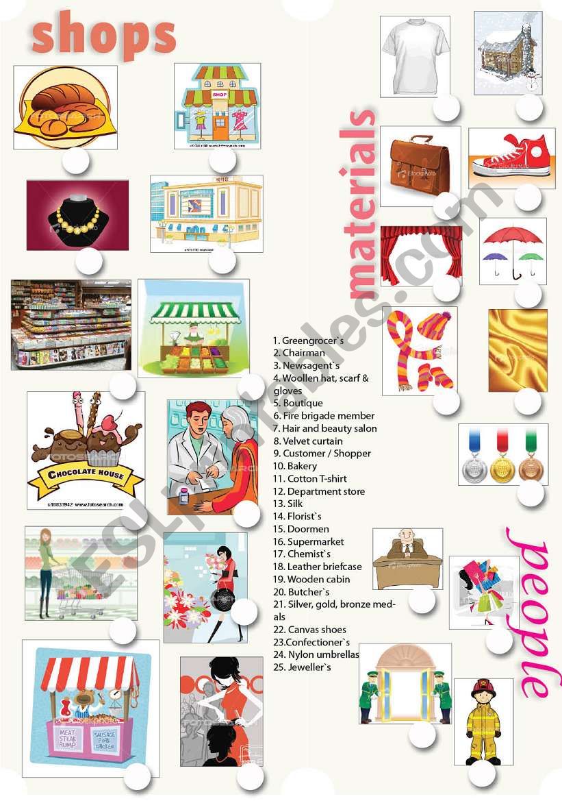 Shops, materials, people worksheet