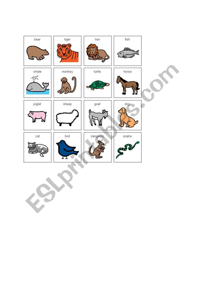 Animal Bingo worksheet