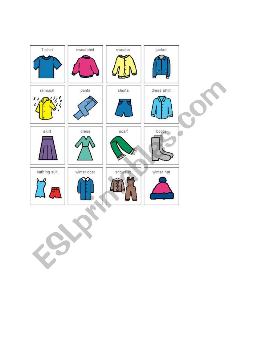 Clothing Bingo worksheet