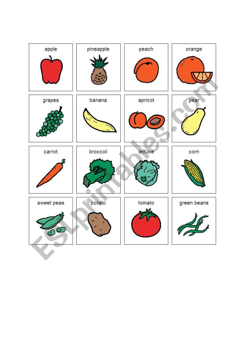 Fruit and Veggie Bingo worksheet