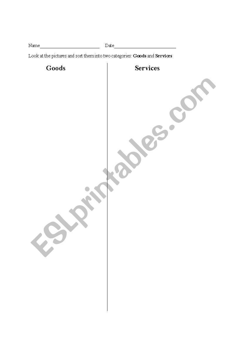 Goods and Services Assessment worksheet