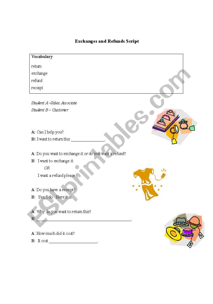 Exchanges and Refunds worksheet