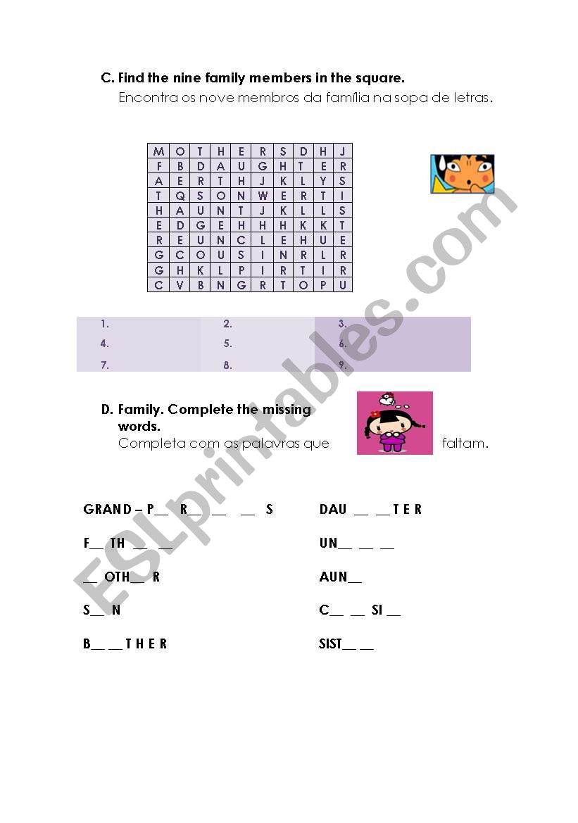 Family 2 part worksheet