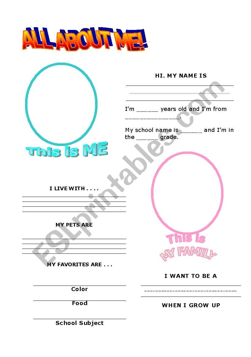 All About Me worksheet