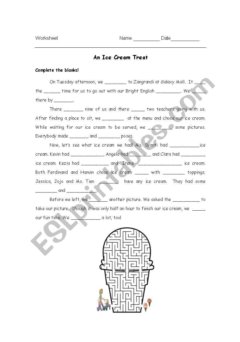 An Ice Cream Treat worksheet