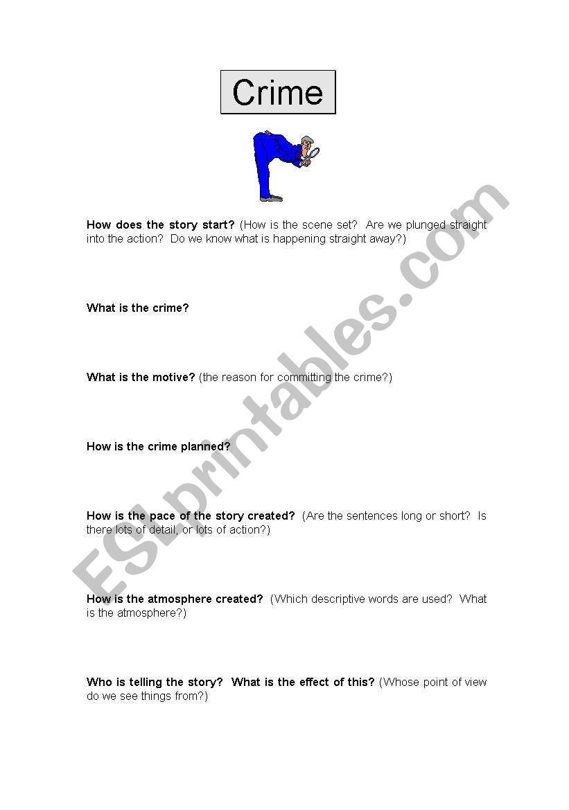 Crime Genre Short Story worksheet