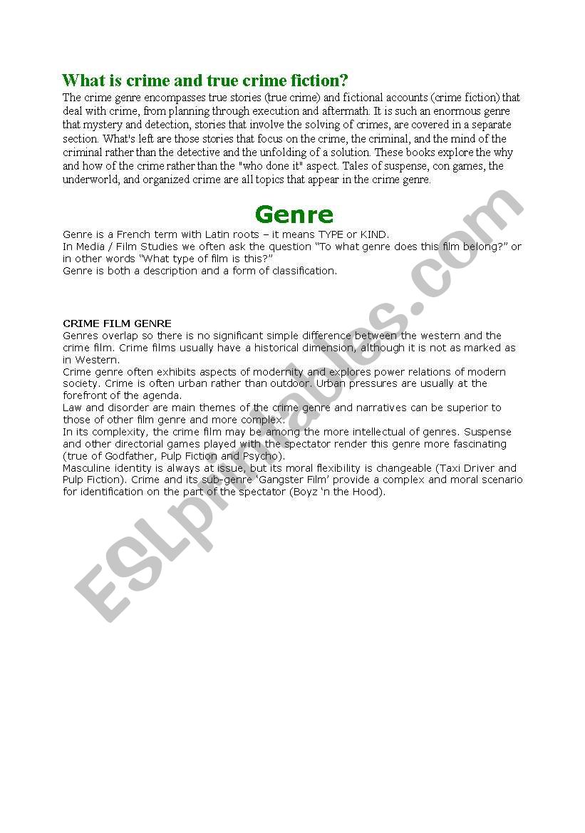 Crime definitions short story worksheet