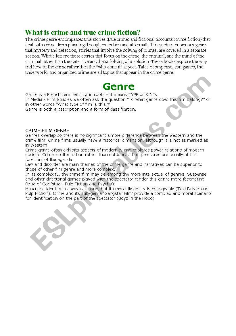 Crime definitions short story worksheet