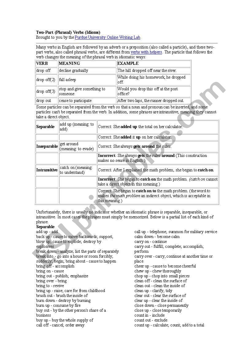 Phrasal Verbs worksheet