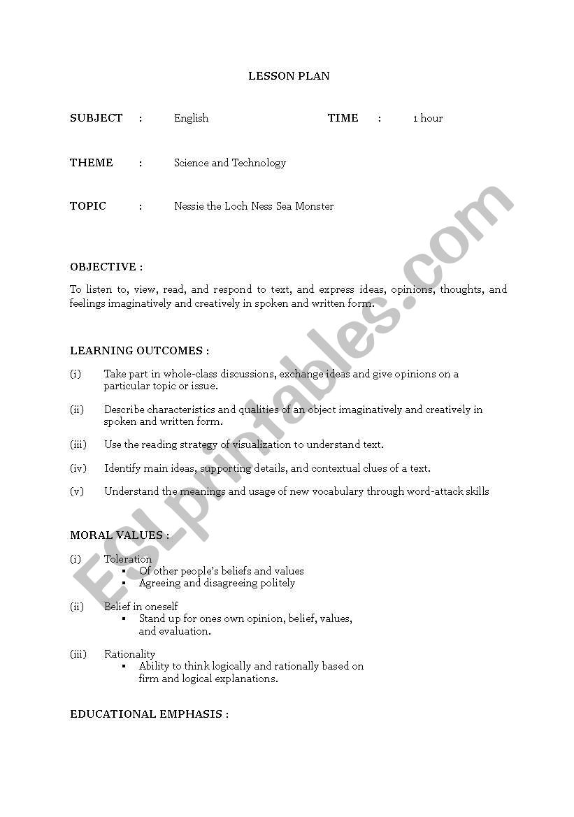 Loch Ness Sea Monster (LESSON PLAN)