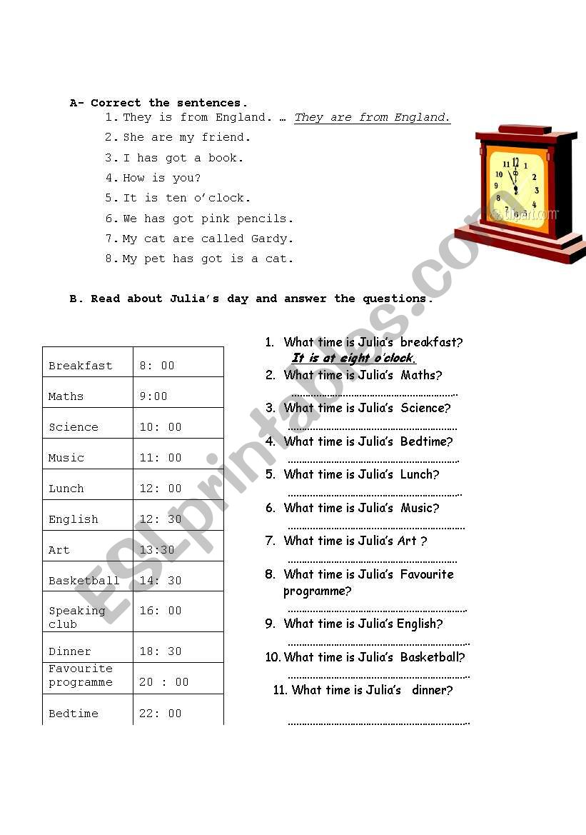 time and daily routines worksheet