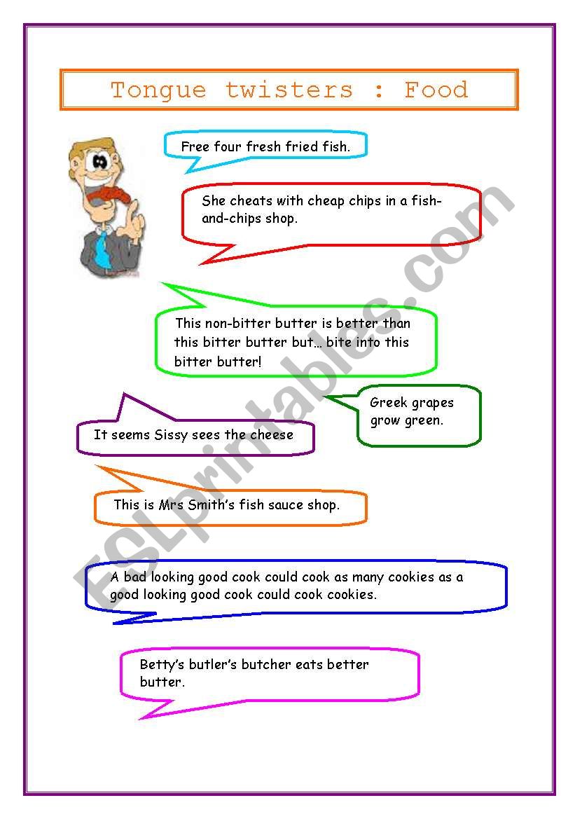 tongue twisters : food worksheet