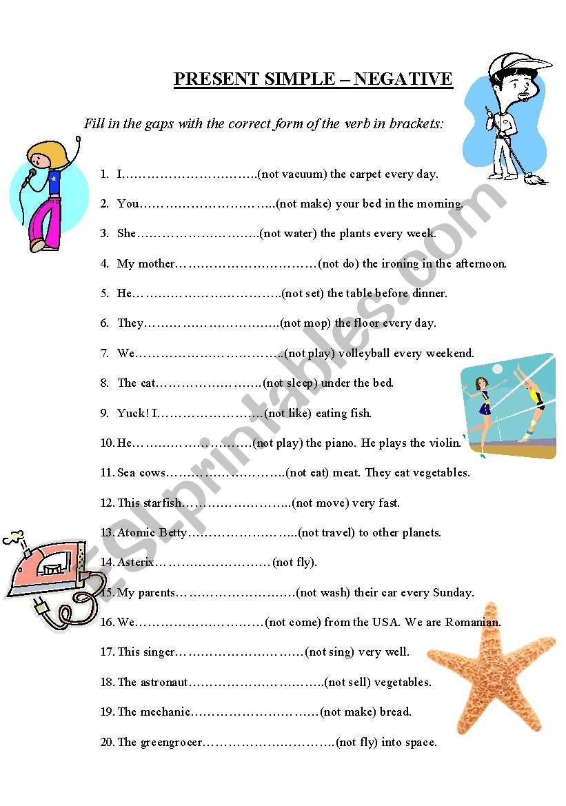 Present Simple Negative Form Worksheet