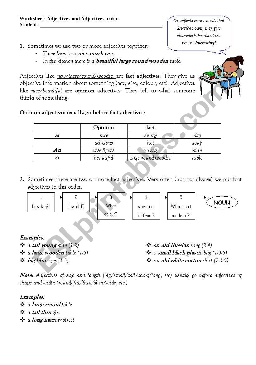 Adjectiver order worksheet