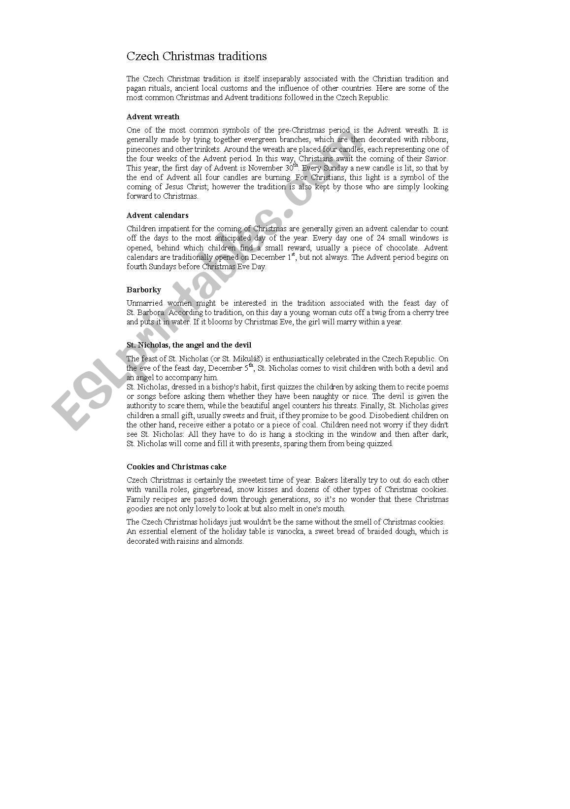 Czech Christmas worksheet