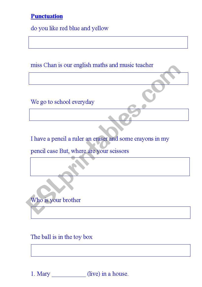 Punctuation worksheet