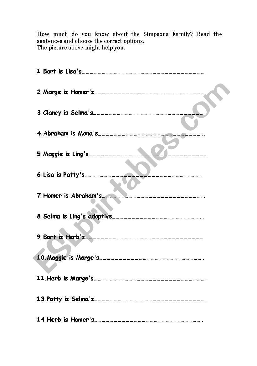 The simpsons worksheet