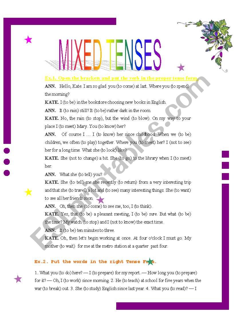Revision of Tenses (2 pages) worksheet