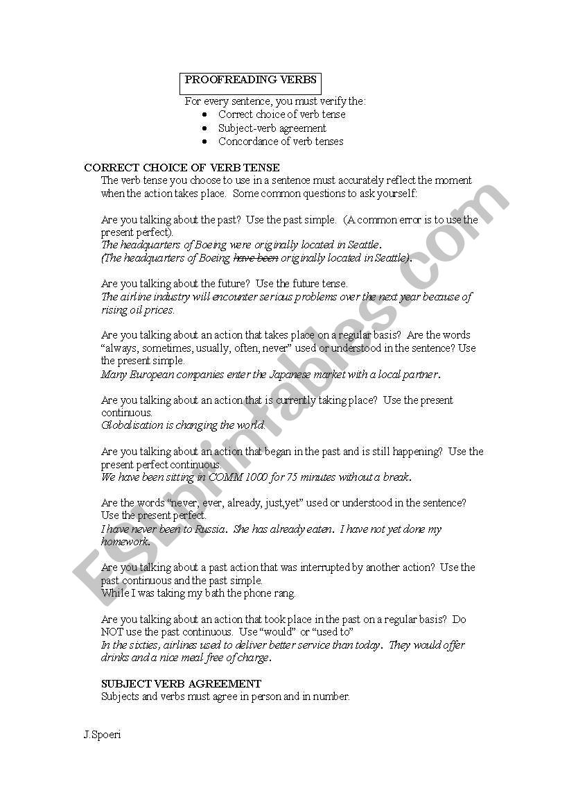 Proofreading verbs worksheet