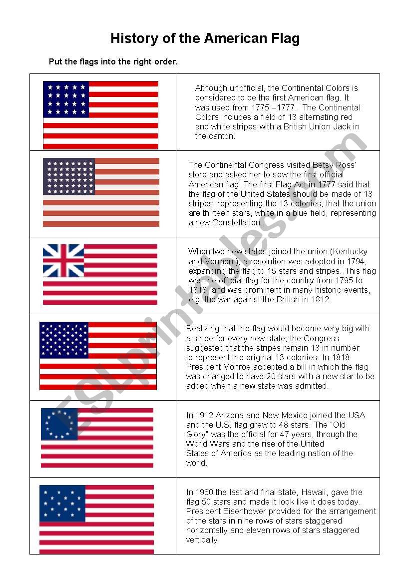 History Of The American Flag Esl Worksheet By Kameh