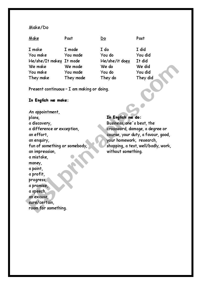 make and do worksheet