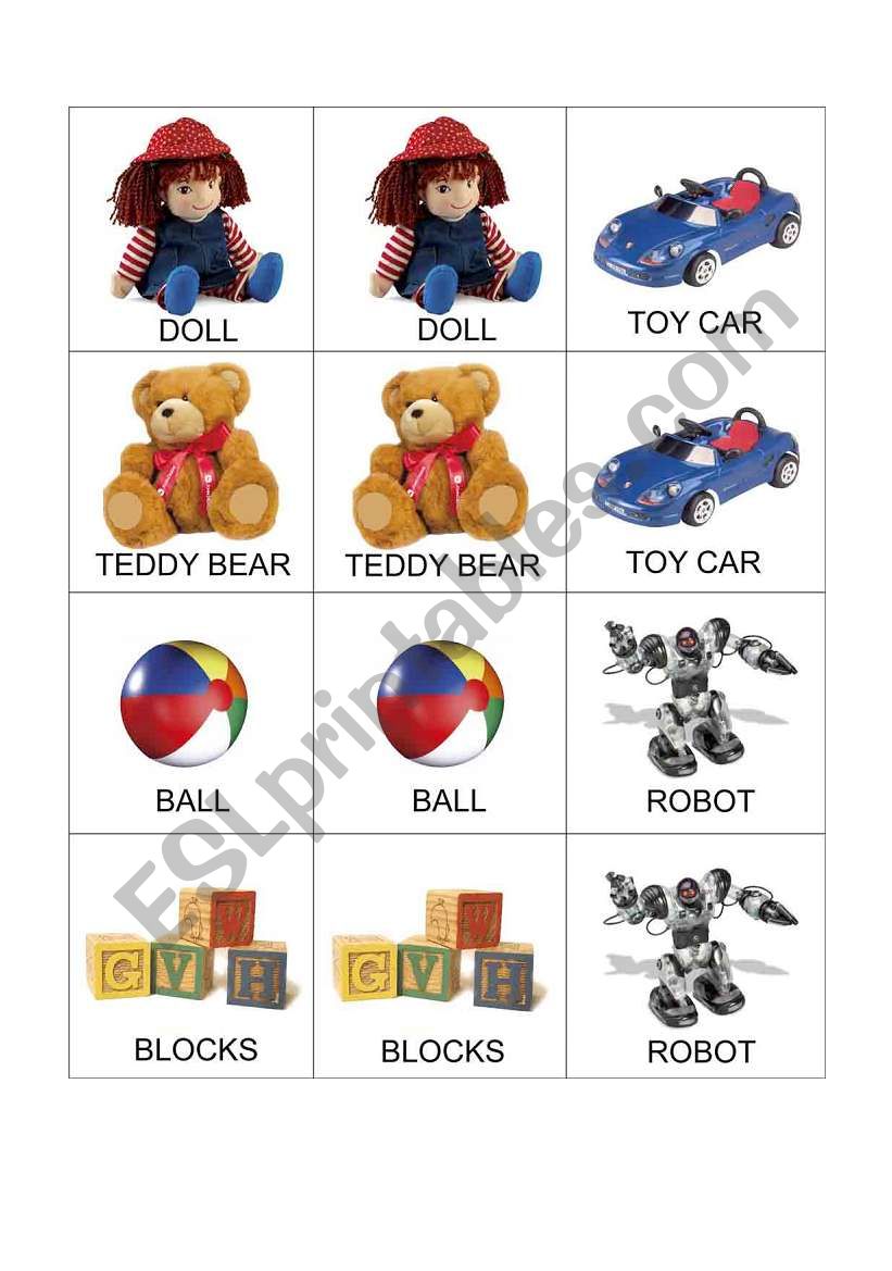 TOYS memory game worksheet