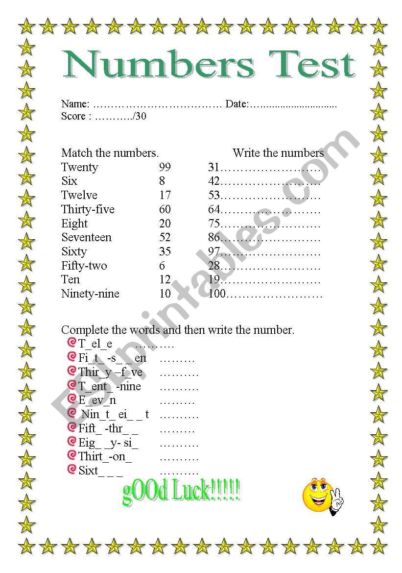 NUMBERS 1-100 - ESL worksheet by emmab