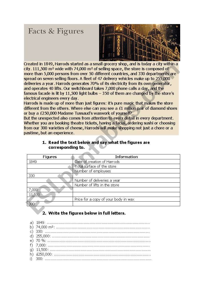 harrods in figures worksheet