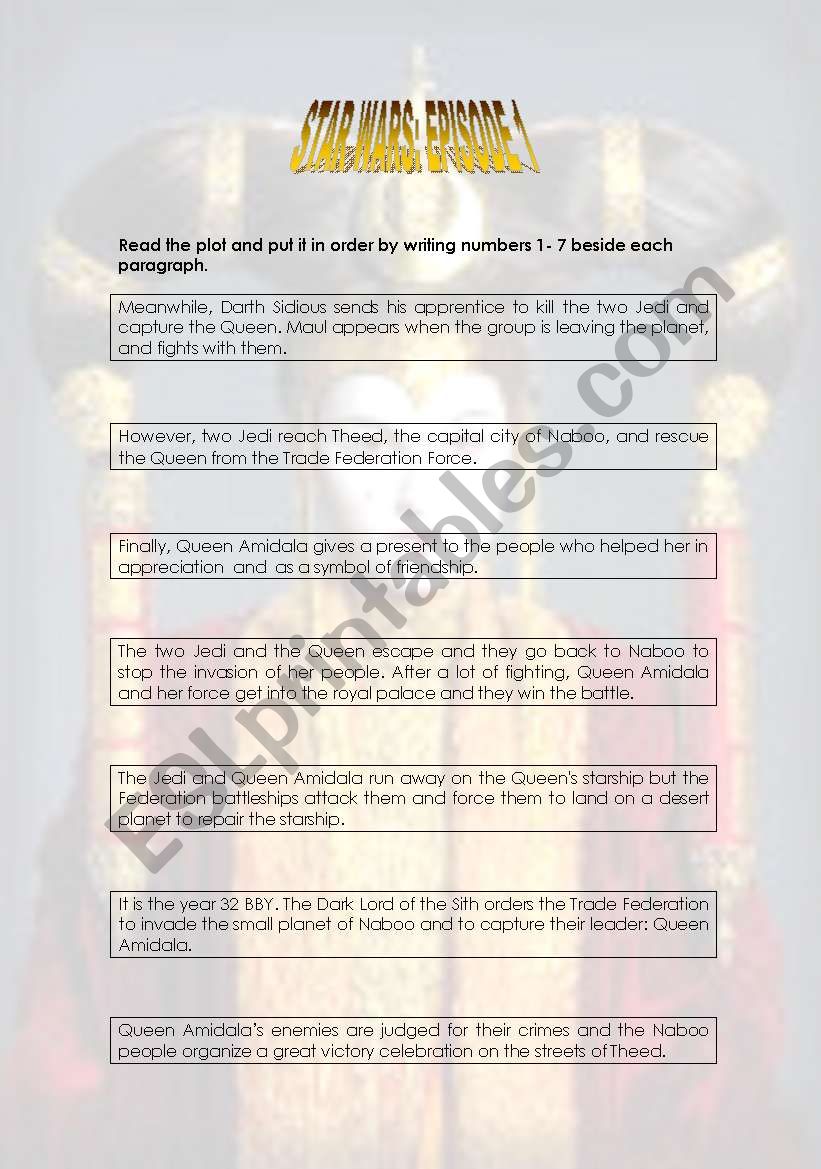 Star Wars: The Phantom Menace worksheet