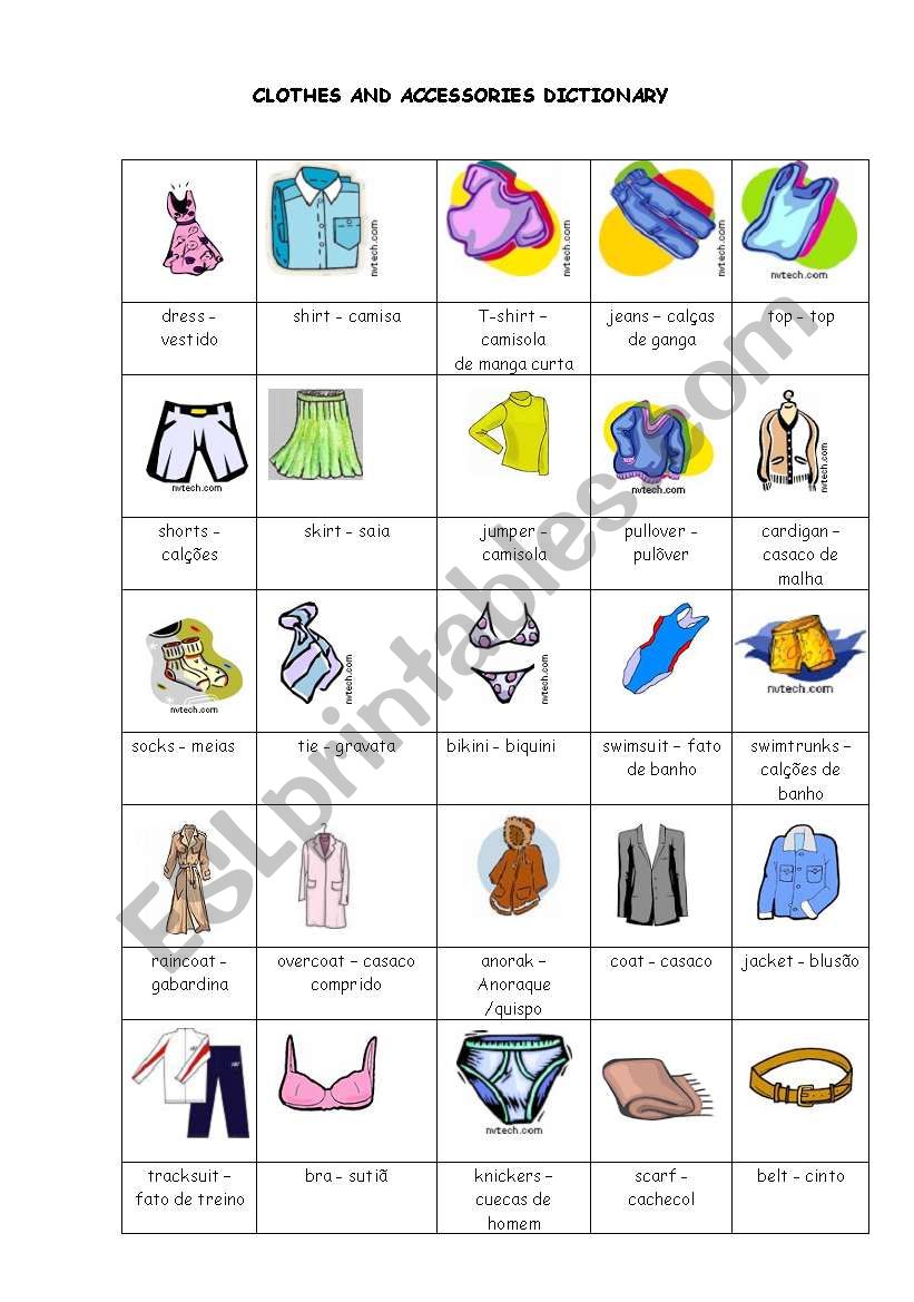 Clothes and accessories picture dictionary