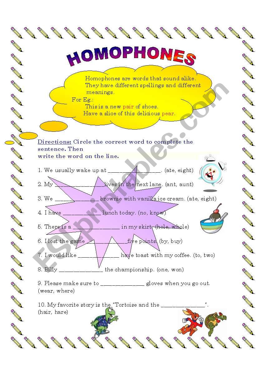 Homophones worksheet