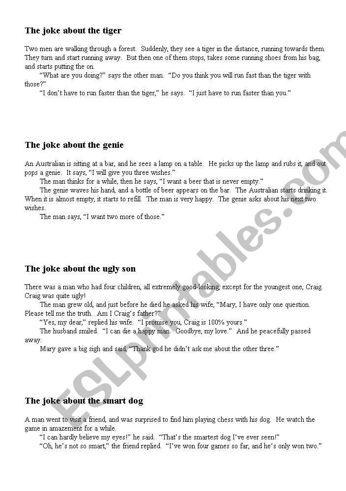 Telling JOKES (part one) worksheet