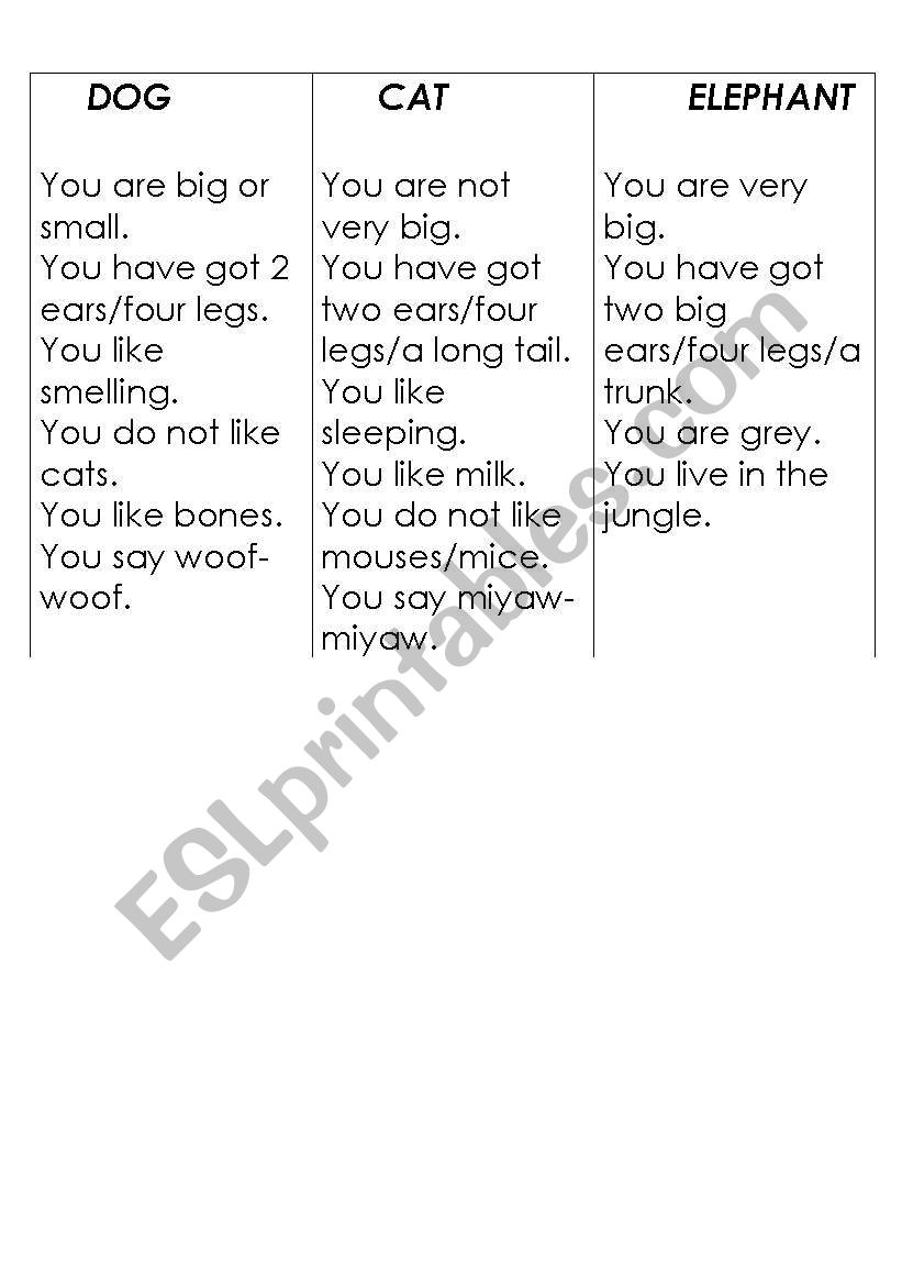 what animal i am? worksheet